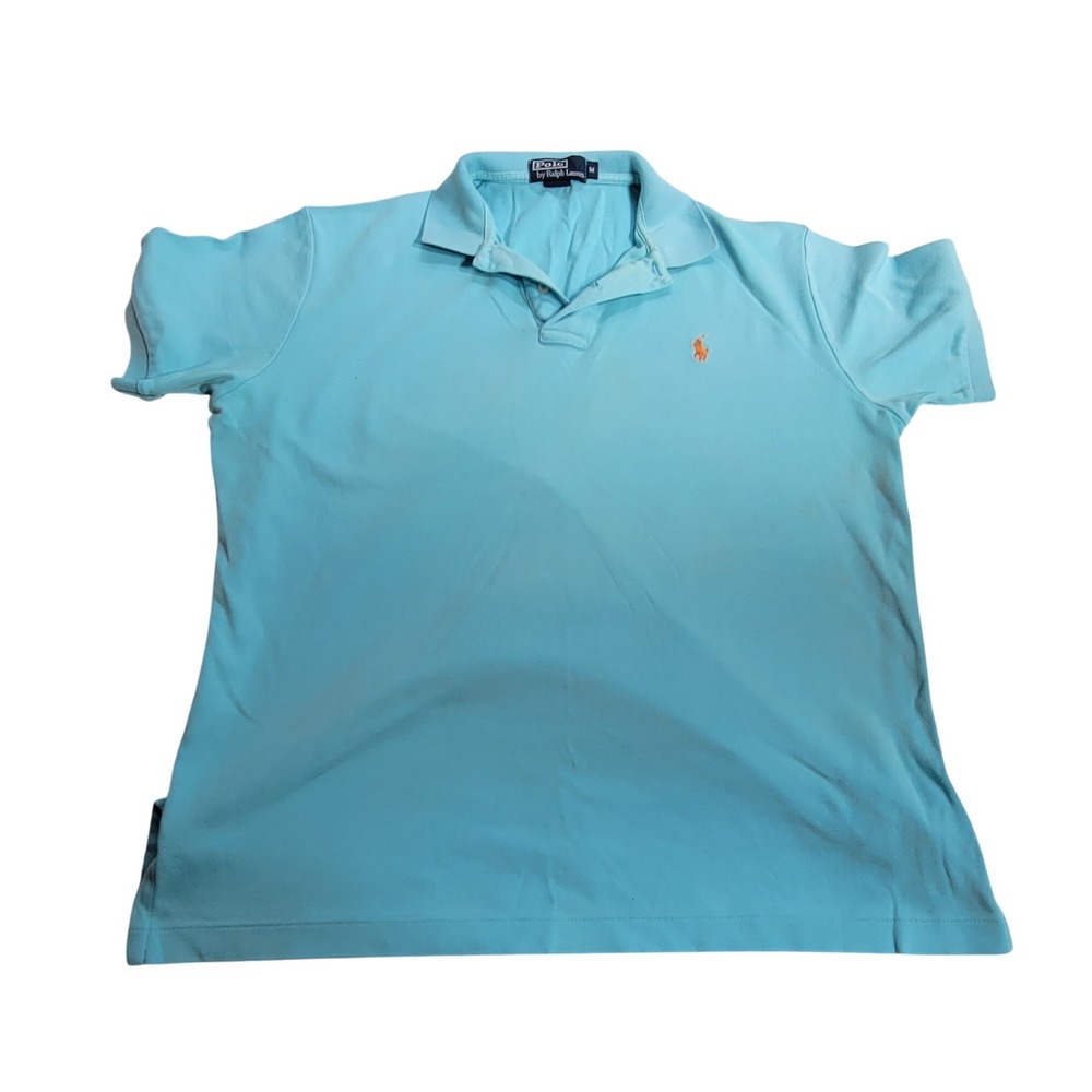 Polo Ralph Lauren Mens Size M Light Blue Cotton Polo Shirt Orange Logo